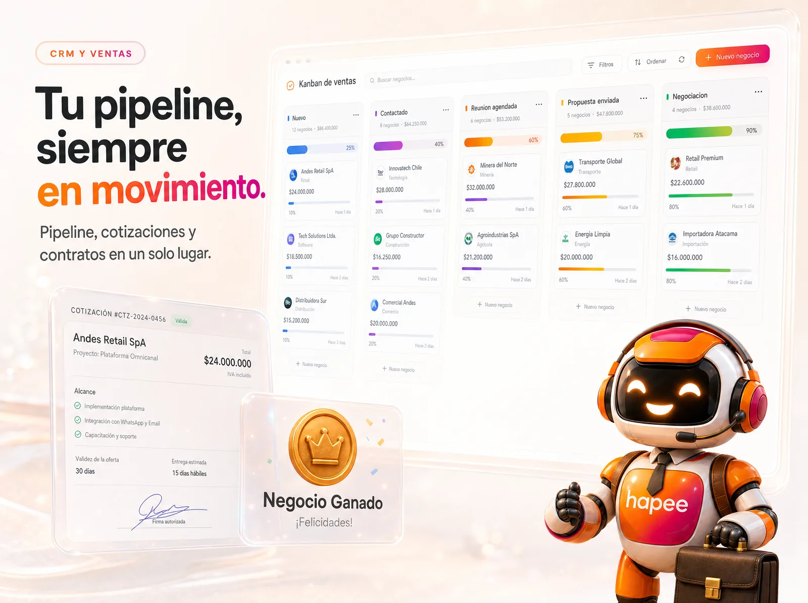 CRM Hapee — pipeline de vendas sempre em movimento