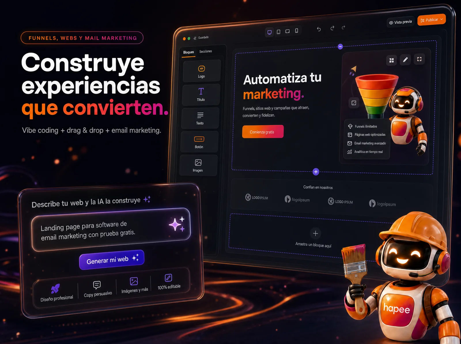 Construtor Hapee — funis, sites e e-mail marketing